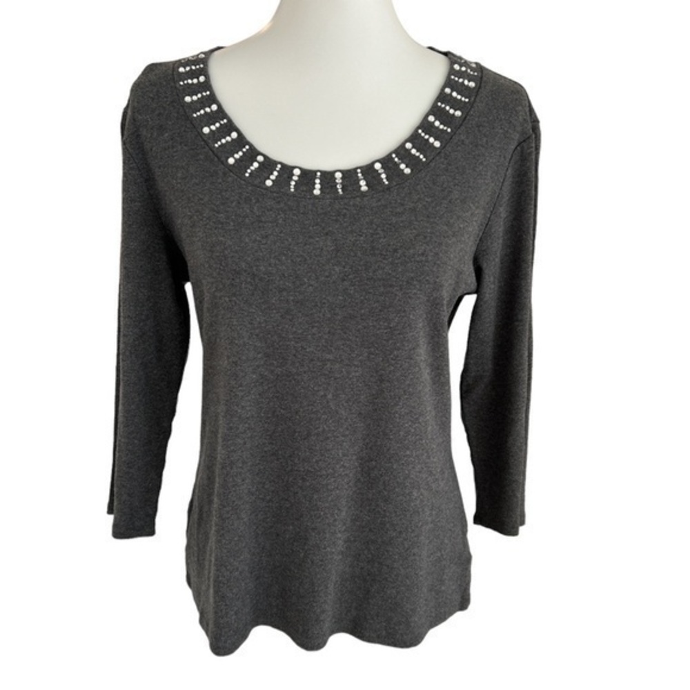 Style & Co. round neck with rhinestone gray top